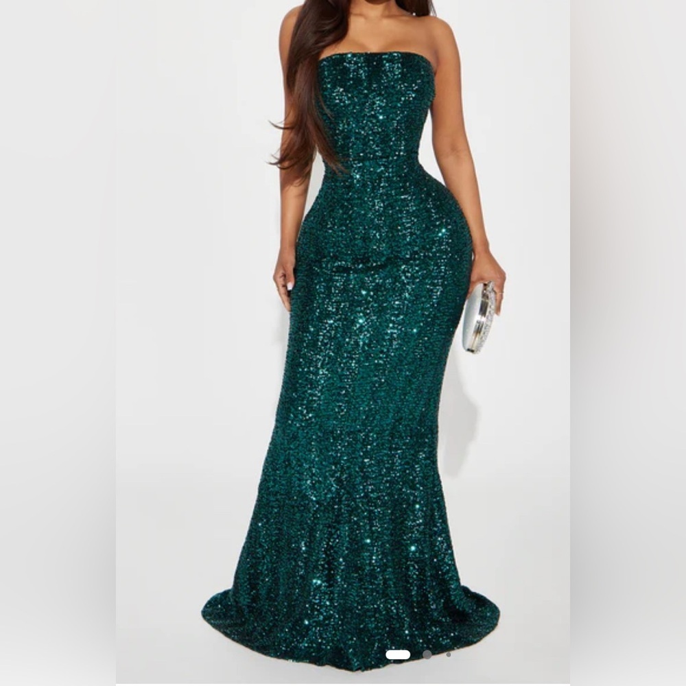 NWT FASHION NOVA Emerald Green Sequin Mermaid Maxi Dress XS